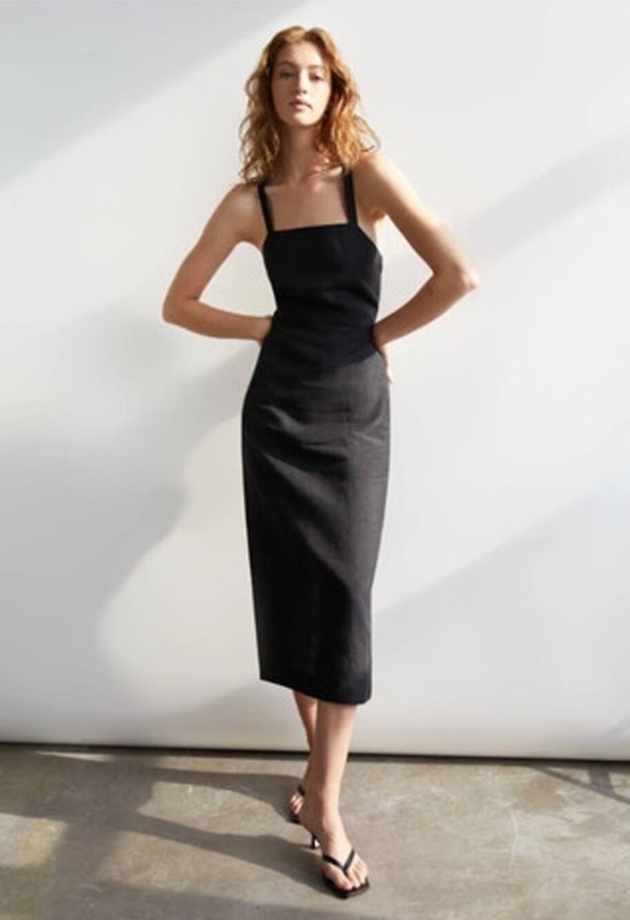 EIDYLLIA Sz S Small Luisa Black Linen Strappy Midi Dress NWT